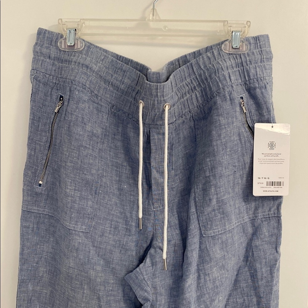 Casual Blue Linen Joggers with Zipper Pockets - Picture 3 of 9